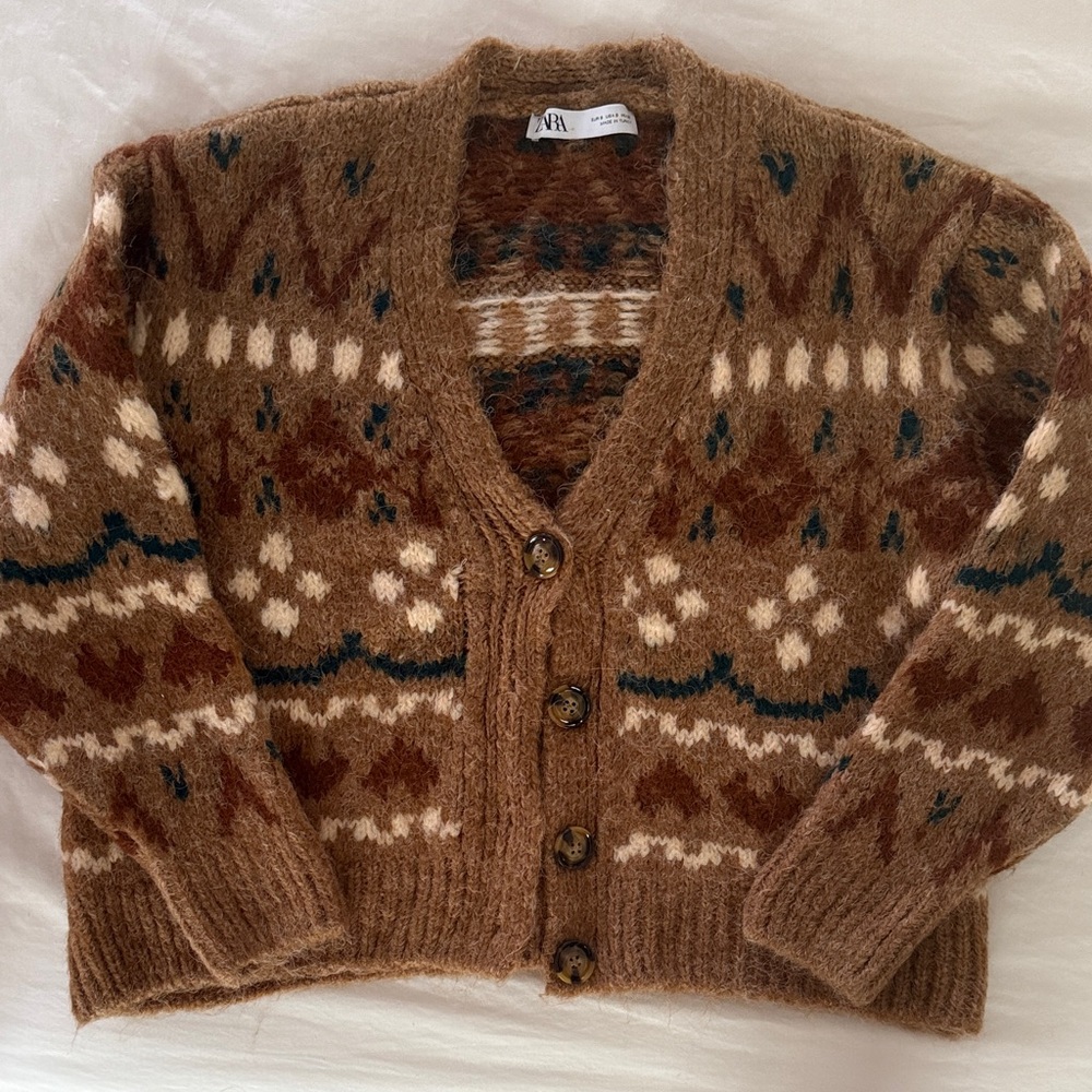 New Zara cropped cardigan size small fairisle pattern